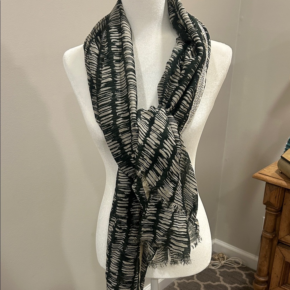 W by Worth Green & Cream Textured Stripe Scarf - Women's Wrap